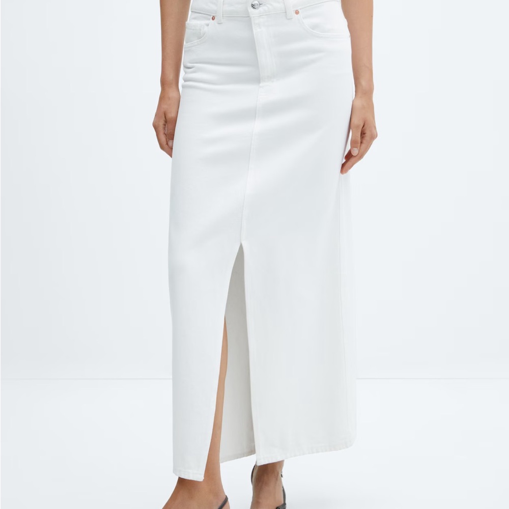 Mango White Denim Maxi Skirt